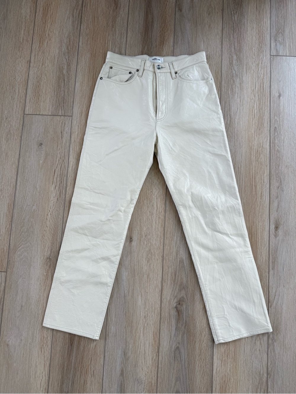 Agolde Cream Leather Pants